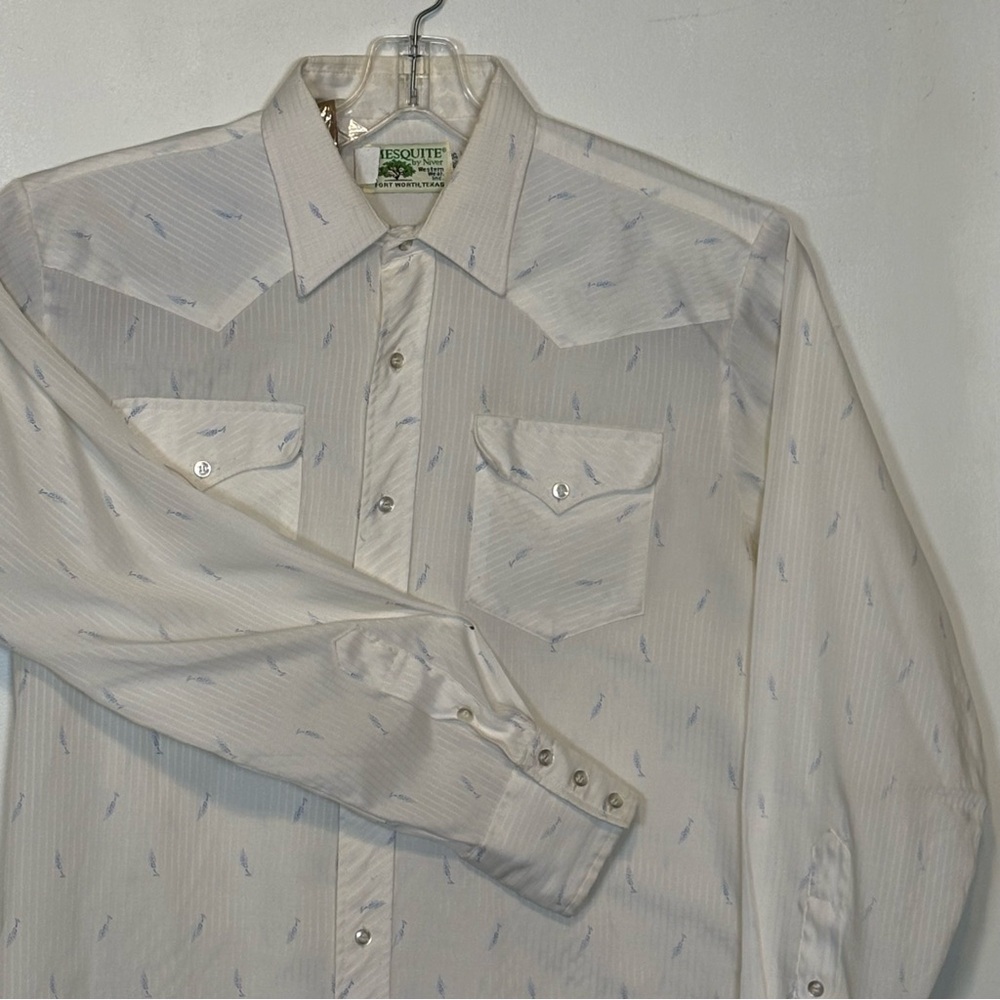 Vintage Mesquite by Niver Men's Western White‎ and Blue Bonnets Patterned Shirt